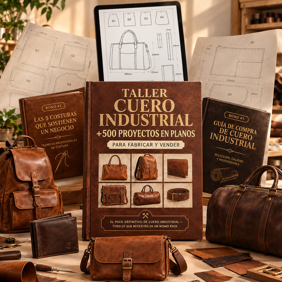 PROMO 3X1 - TALLER CUERO INDUSTRIAL CON +500 PROYECTOS EN PLANOS + 2 BONIFICACIONES
