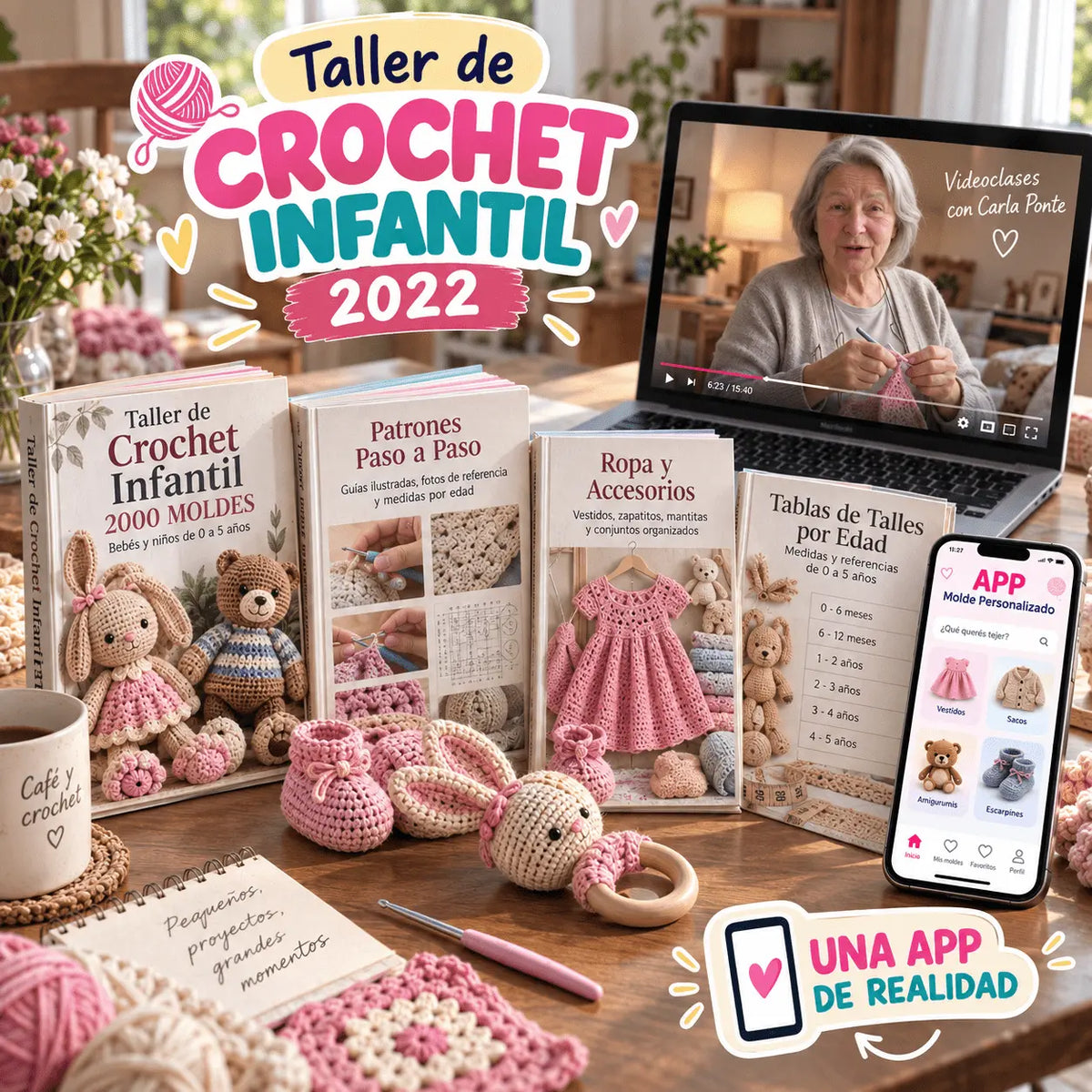 Taller con +2000 Moldes de Crochet Infantil + 3 Bonificaciones + App Molde personalizado