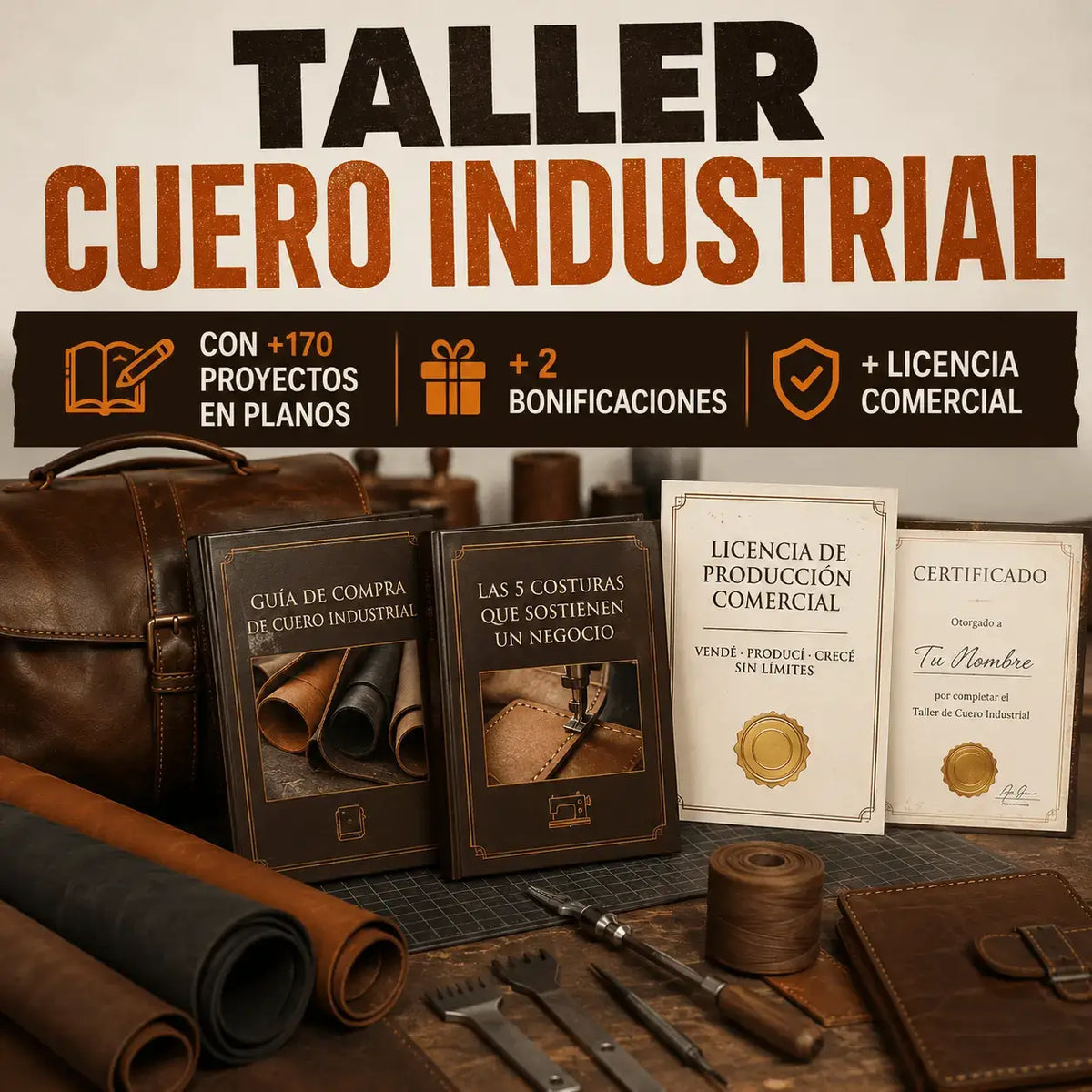 TALLER CUERO INDUSTRIAL CON +500 PROYECTOS EN PLANOS + 2 BONIFICACIONES + LICENCIA COMERCIAL.